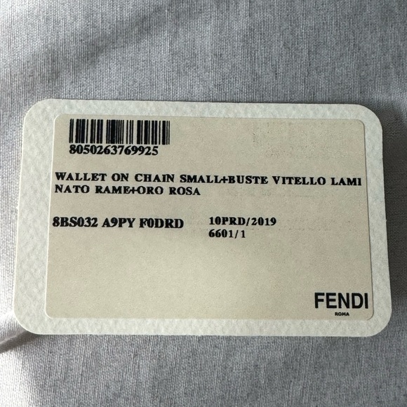 Authentic FENDI Vitello Laminato F is Fendi Envelope Wallet on Chain Rame Bag - Picture 9 of 9